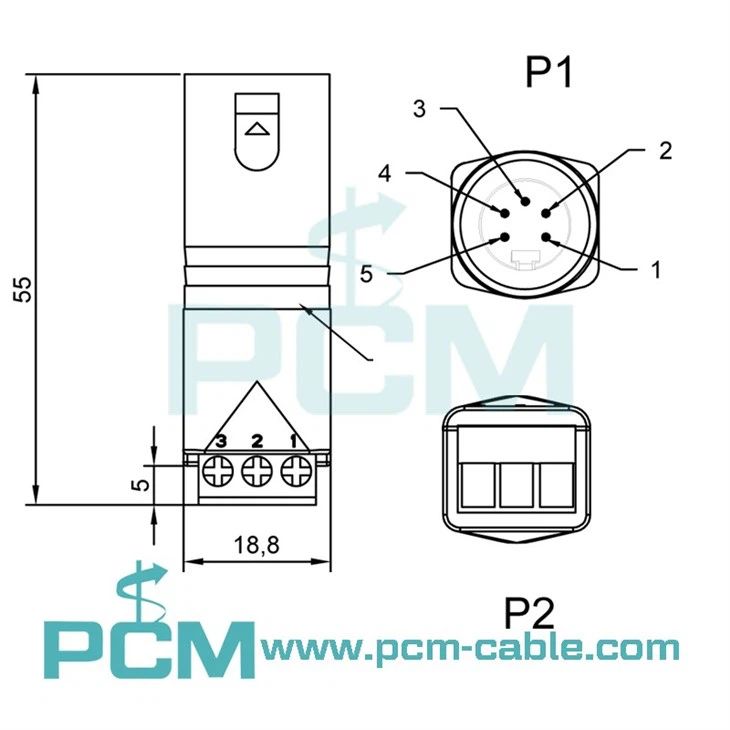 drawing of 5 pin DMX adapter male to screw terminal