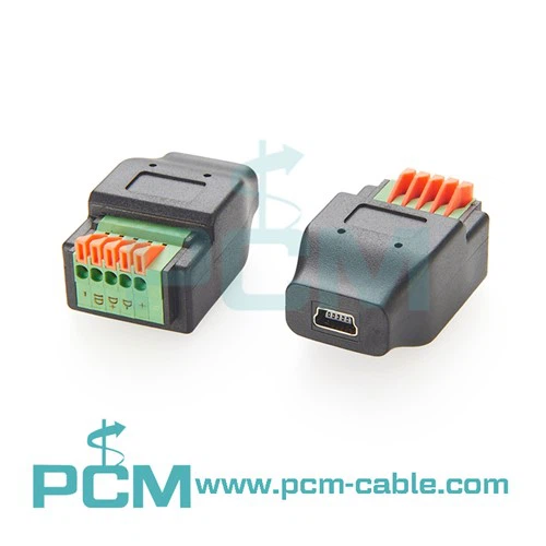 USB Mini B ženska utičnica na 5-pinski terminalni blok